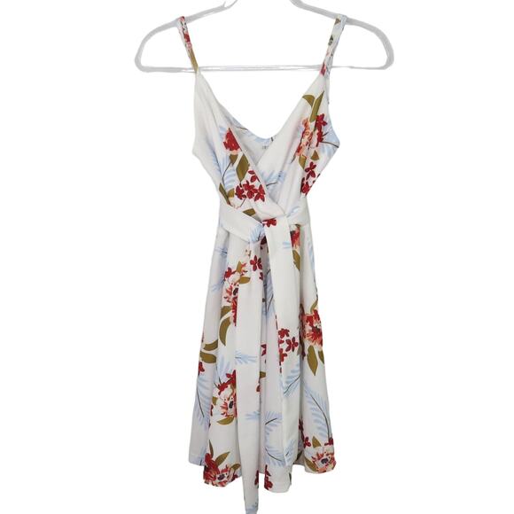 Shein White Floral Surplice Mini Dress Small - Picture 2 of 5